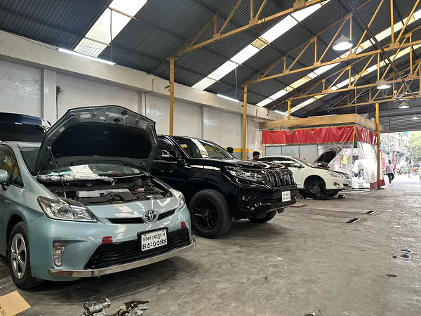 Toyota hybrid hatchback in for service at the Autobahn Solutions workshop, Dhaka