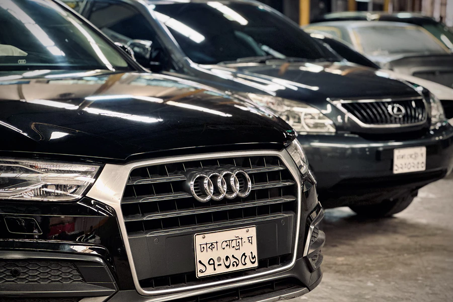 Audi and Lexus vehicles in for servicing at the Autobahn Solutions workshop in Dhaka