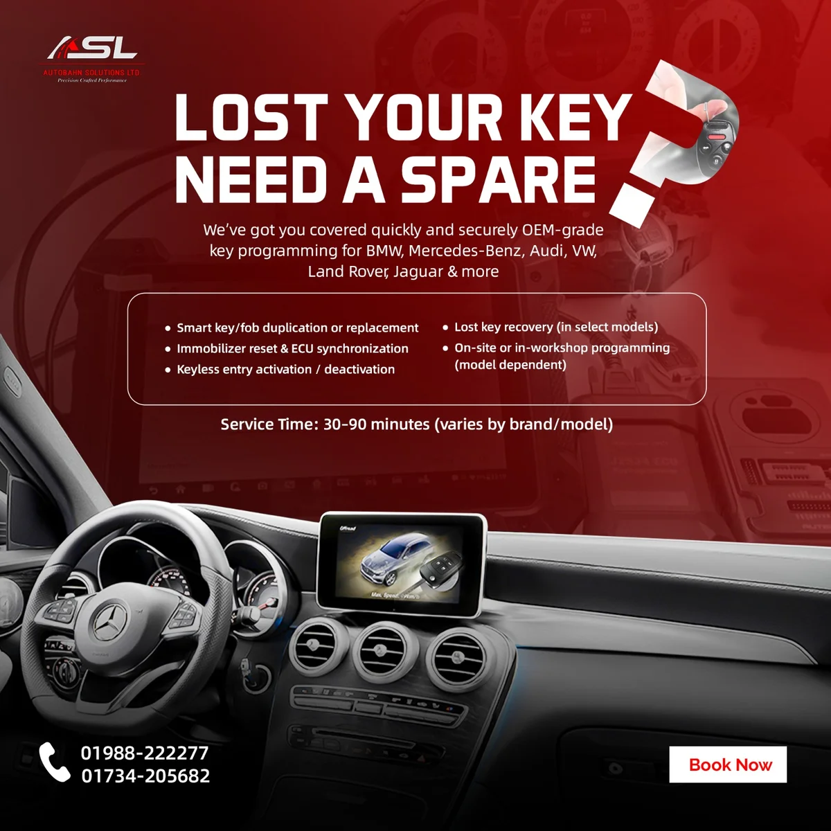 Car key and fob programming and spare-key service for BMW, Mercedes-Benz and Audi at Autobahn Solutions, Dhaka