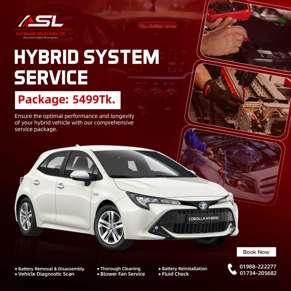 Hybrid system service package (5499 Tk) for Toyota and Lexus hybrids at Autobahn Solutions, Dhaka