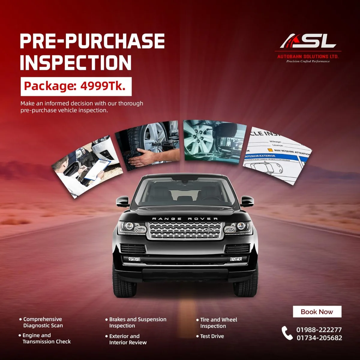 Pre-purchase car inspection package (4999 Tk) at Autobahn Solutions, Dhaka